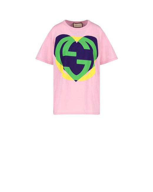 T-Shirt Stampa Cuore di Gucci in Pink