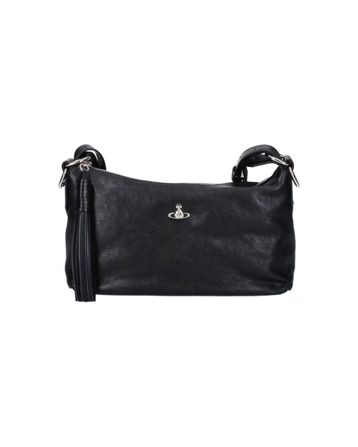 Vivienne Westwood Black Leather Shoulder Bag With Tassel