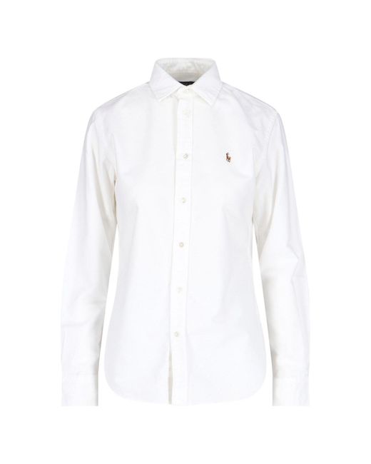 Polo Ralph Lauren White Brand-Embroidered Regular-Fit Cotton Shirt