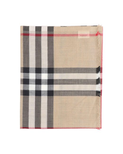 Burberry White 'Check' Wool And Silk Scarf