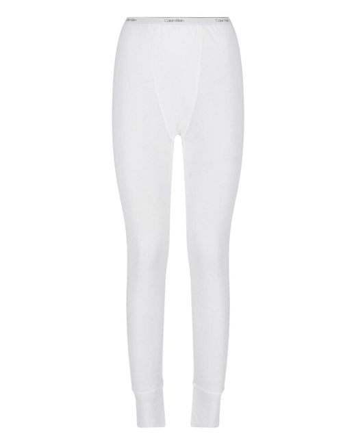 Calvin Klein White Slim-Fit Ribbed Cuff Logo Trousers