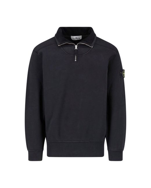 Stone Island Blue Zip Hoodie "Compass" for men