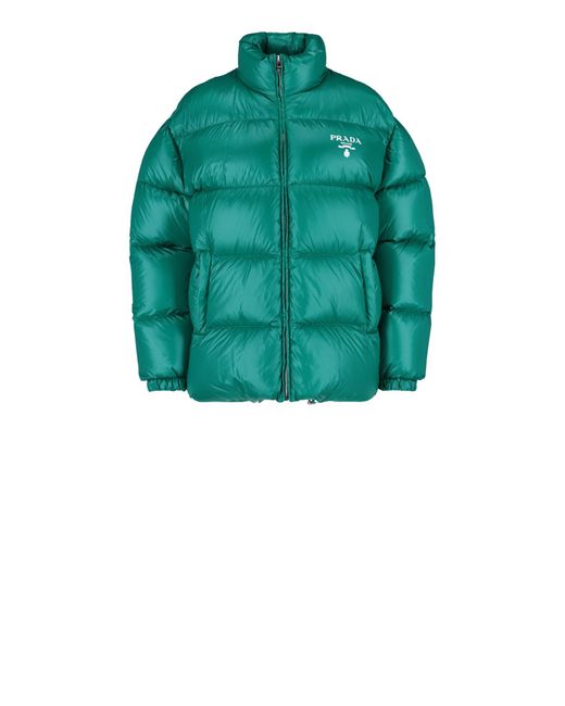 Prada Logo Oversize Down Jacket in Green | Lyst