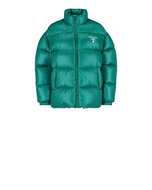 Prada Logo Oversize Down Jacket in Green | Lyst