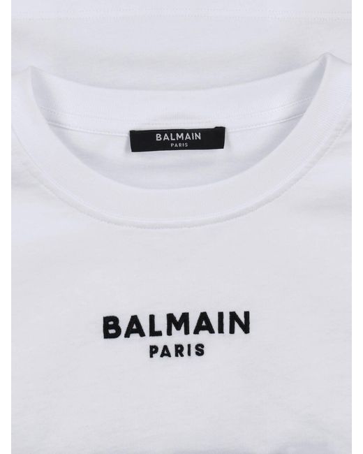 Balmain White Oversized Cropped Logo T-Shirt