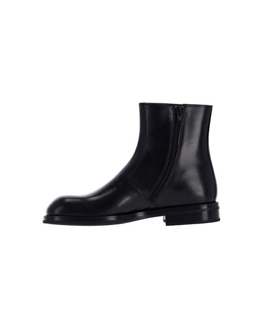 Lemaire Black Leather Zip Ankle Boots for men