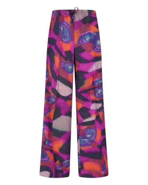 Dries Van Noten Red Wide Printed Pants