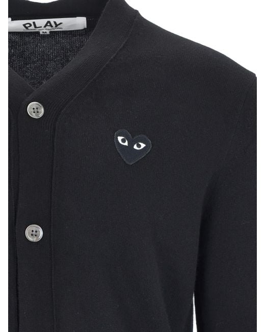 COMME DES GARÇONS PLAY Blue V-Neck Logo Patch Wool Cardigan for men