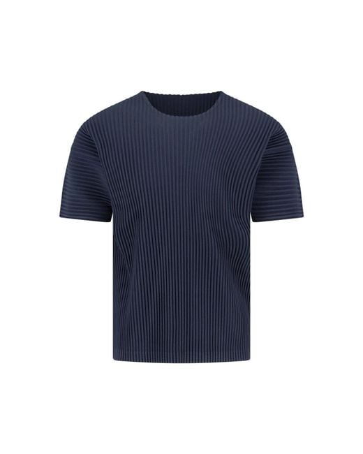 HOMME PLISSÉ Blue Pleated T-Shirt for men