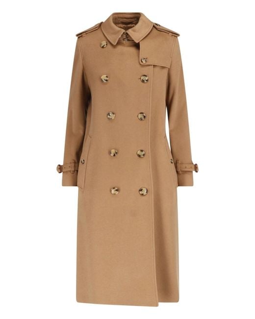 Burberry Natural Double-Breasted Long Cashmere Coat