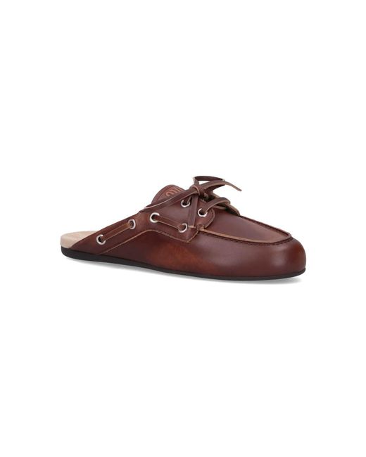 Miu Miu Brown Calf Leather Mules