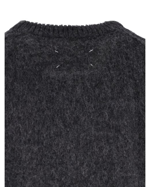 Maison Margiela Black Intarsia Knit Sweater With Eagle Design And Four Stitches for men
