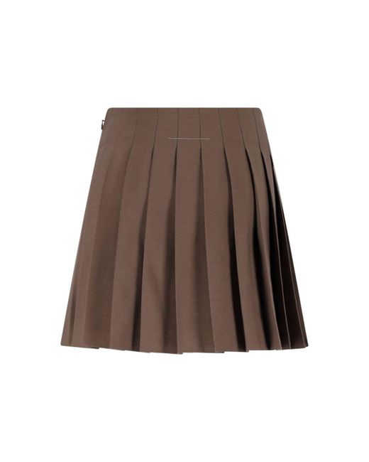 MM6 by Maison Margiela Brown Pleated Mini Skirt