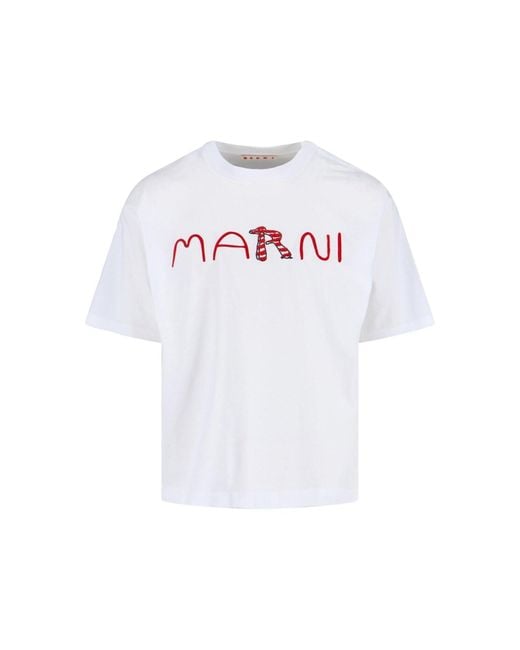 Marni White Animal Alphabet Logo T-Shirt for men