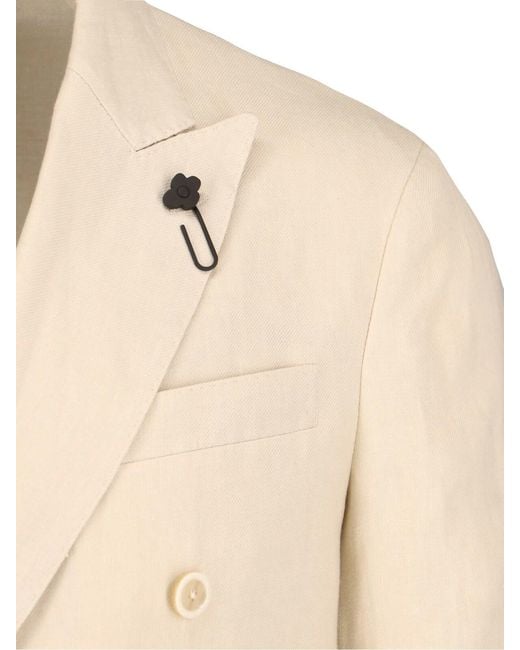 Lardini Natural Double-Breasted Linen Suit for men