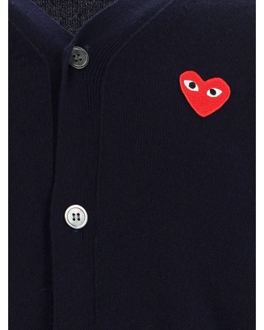 COMME DES GARÇONS PLAY Blue V-Neck Heart Patch Wool Cardigan for men