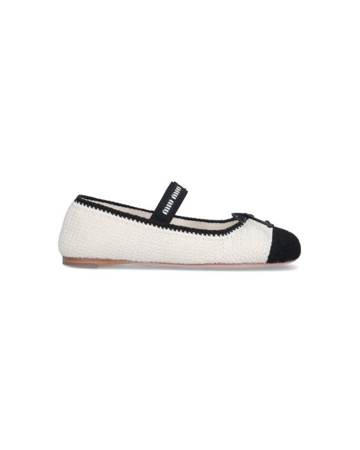 Miu Miu White Crochet Knit Ballet Flats