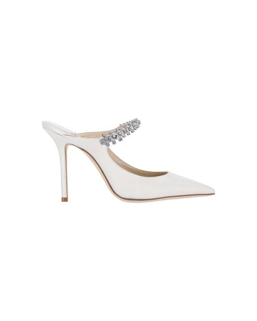 Jimmy Choo White Mules "Bing 100"