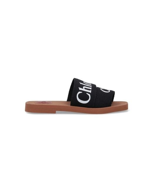 Chloé Black Linen Mini Sandals With Cushioned Footbed