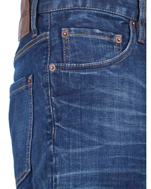 DSquared² Blue Slim Fit Distressed Paint Splatter Jeans for men