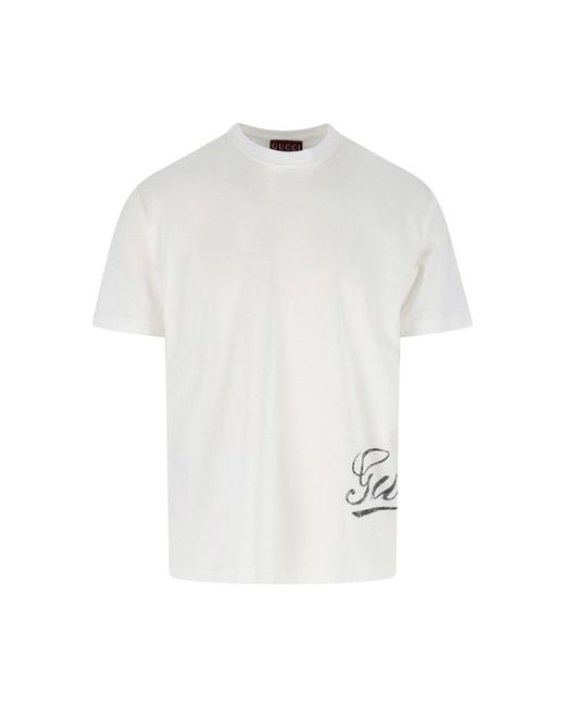Gucci White Cotton Jersey Logo T-Shirt for men