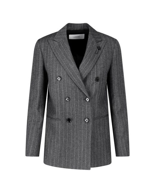 Lardini Black Double-Breasted Virgin Wool Blazer