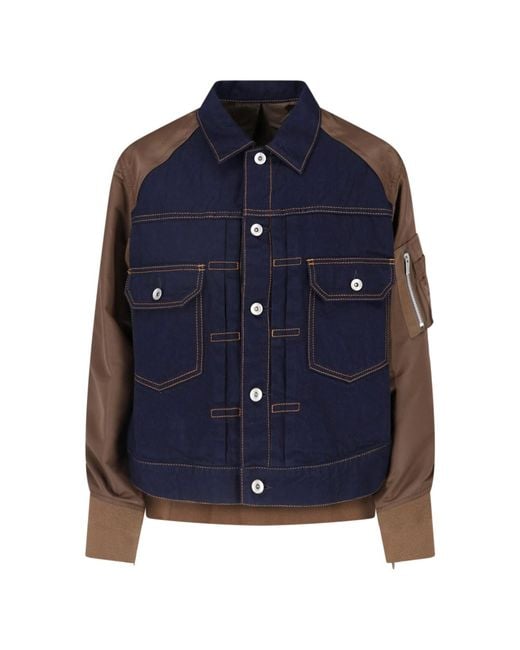 Sacai Blue Denim And Nylon Jacket