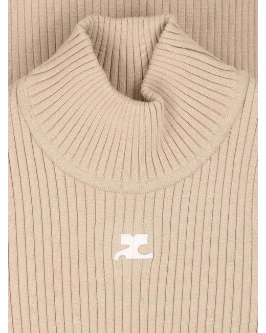Courreges Natural Ribbed Viscose Blend Turtleneck