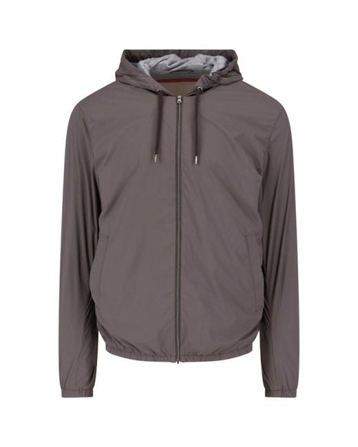 Herno Gray Technical Fabric Hooded Jacket for men