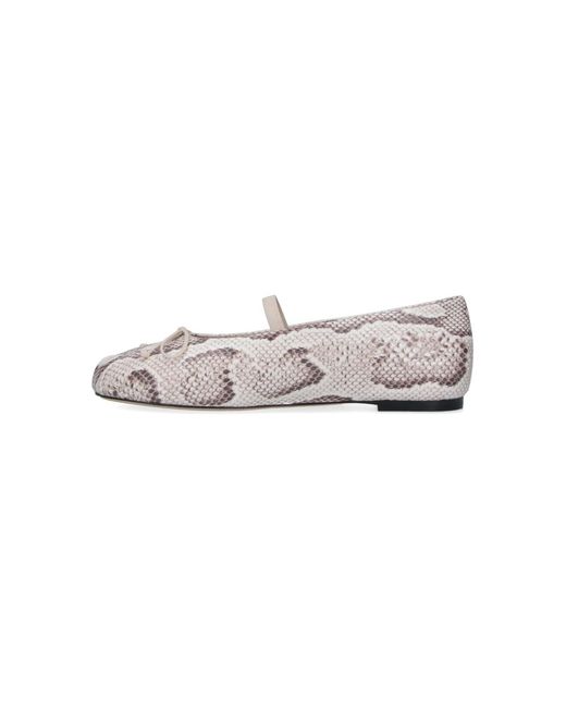 Stuart Weitzman White Cream Prima Bow Snake Print Ballerinas