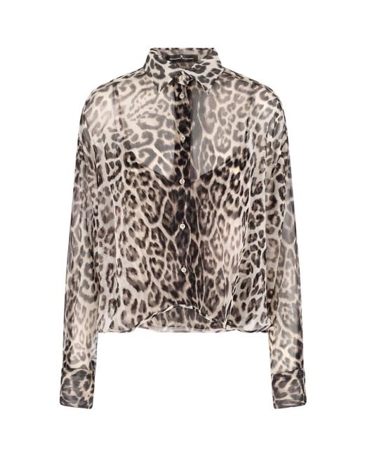 Ermanno Scervino White Silk Shirt, Animal Print, Classic Collar