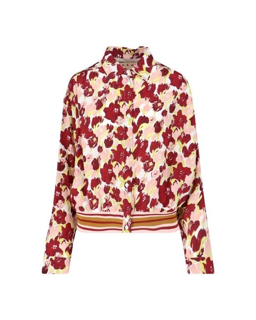 Marni Red Floral Pattern Silk Shirt