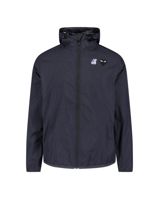 COMME DES GARÇONS PLAY Blue Minimalist Hooded Zippered Jacket for men