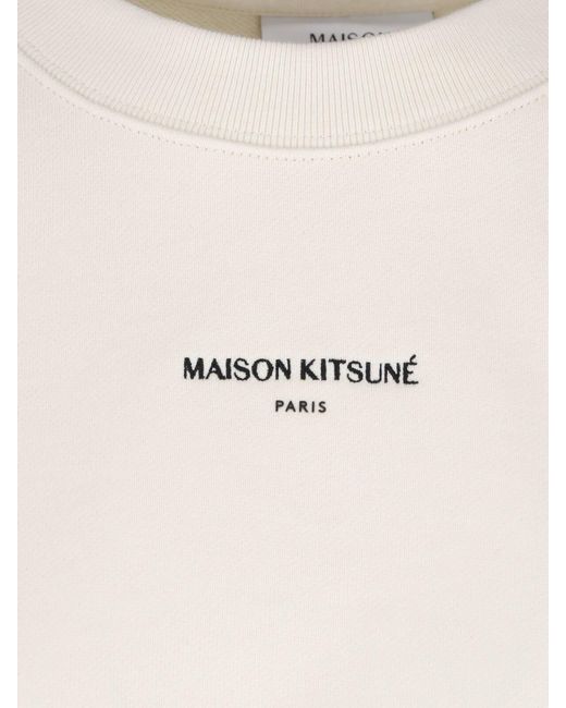 Maison Kitsuné White Panna Cropped Crewneck Cotton Logo Sweatshirt