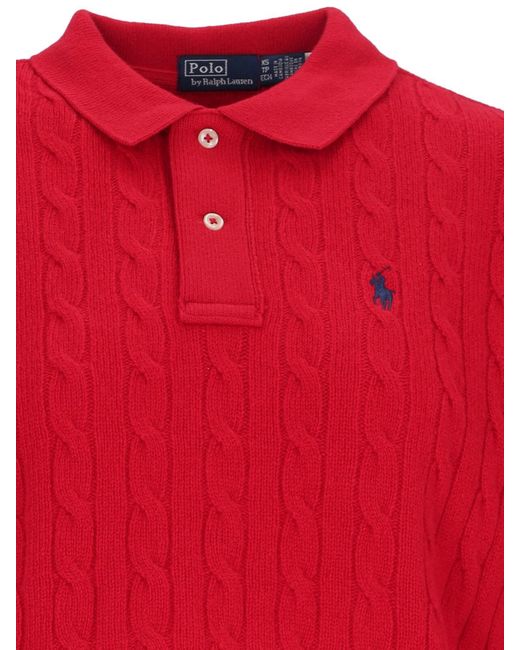 Polo Ralph Lauren Red Braided Knit Polo Shirt