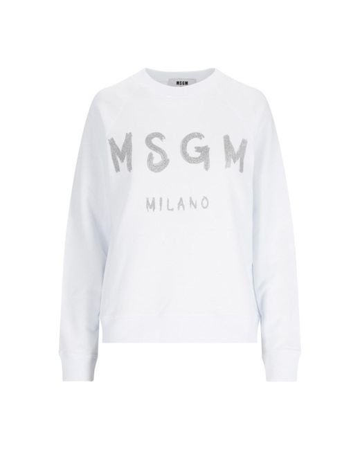 Felpa Girocollo Logo di MSGM in White