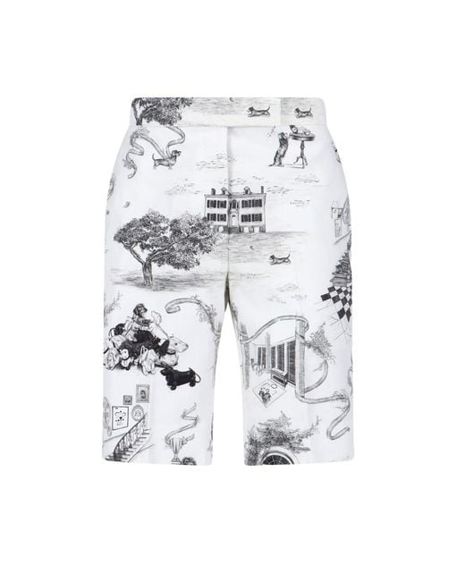 Thom Browne White Hector Toile Print Cotton Shorts