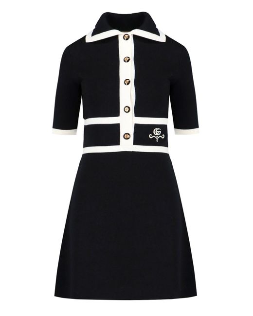 Gucci Black 'Gg Jacquard' Polo Dress