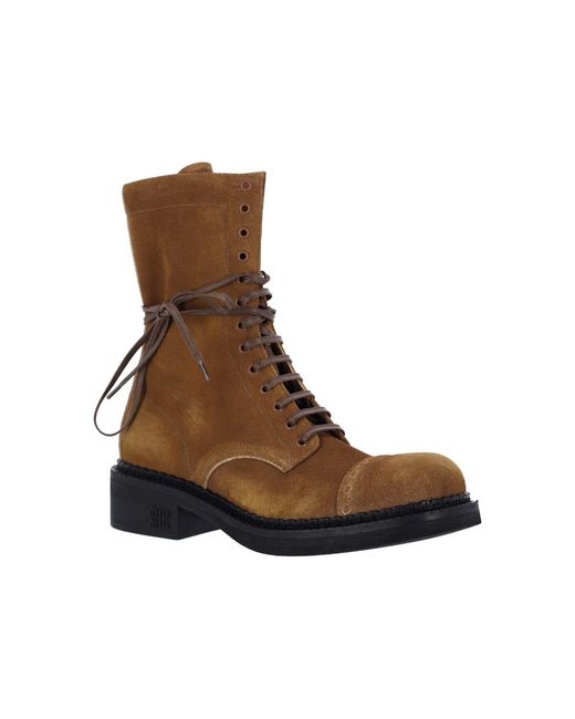 Miu Miu Brown Suede Lace Up Ankle Boots