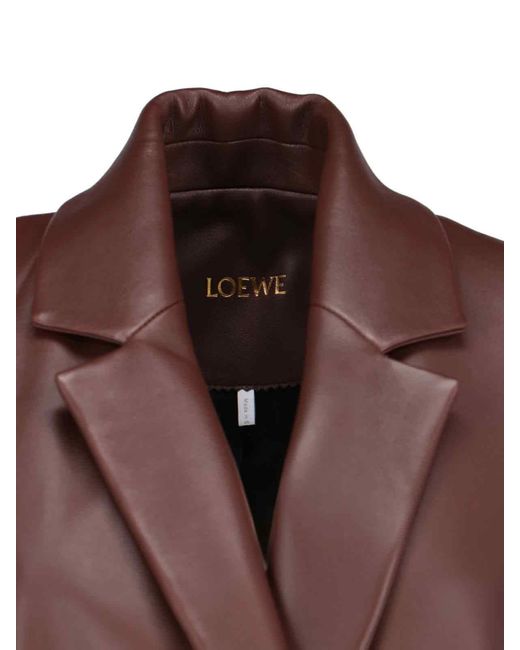 Loewe Brown Luxury Double Breasted Coat In Nappa Lambskin