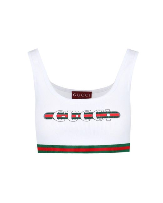 Gucci White Logo Crop Top