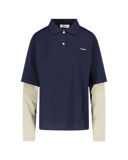 Miu Miu Blue Cotton Logo Polo