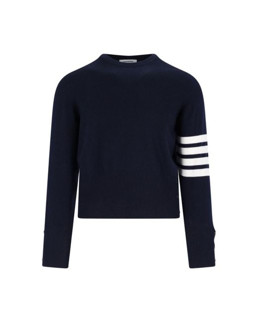 Thom Browne Blue Cashmere Sweater With Iconic Sleeve Stripes for men
