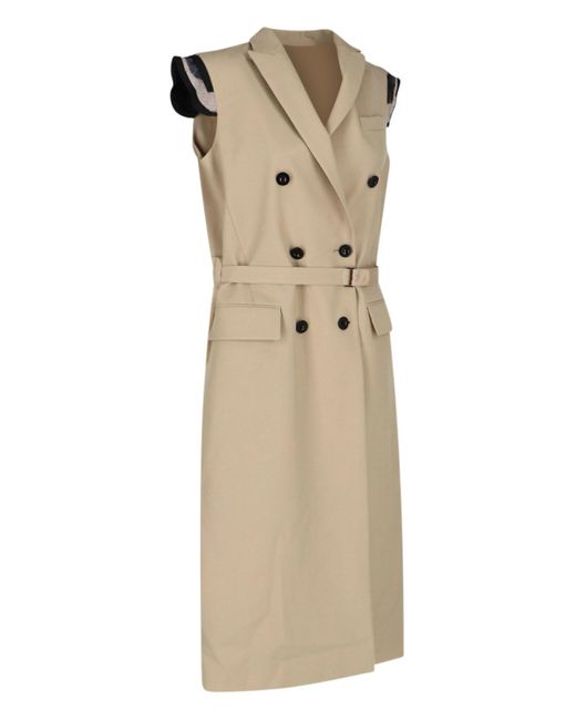 Sacai Double-breasted Sleeveless Trench Coat in Natural | Lyst