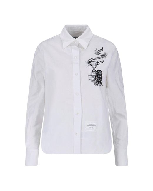 Thom Browne White Hector Trophy Embroidered Cotton Shirt