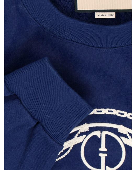 Gucci Blue Embroidery Crewneck Sweatshirt for men