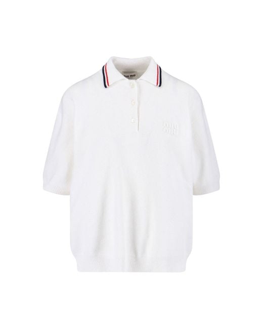 Polo In Maglia Logo di Miu Miu in White