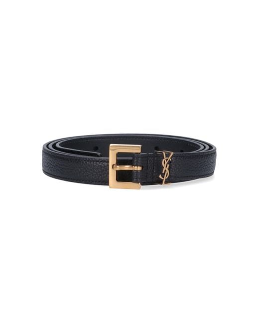 Saint Laurent Slim Grained Leather Belt - Black - Belts