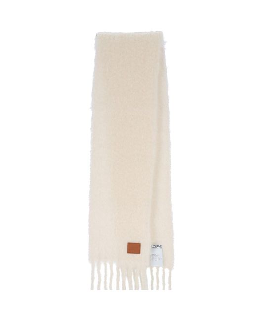 Loewe White Wool And Mohair Logo Scarf