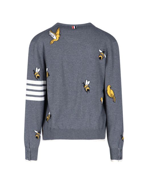Cardigan "Birds And Bees" di Thom Browne in Blue da Uomo